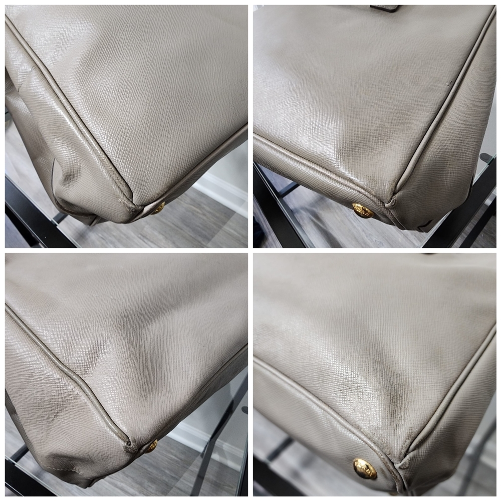 PRADA 2 Tone Saffiano Lux Large Double Zip Tote Bag Beige - Picture 13 of 16